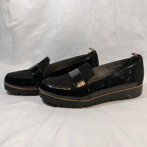 Dr. Scholls Black Patent & Microsuede Slip On Loafers